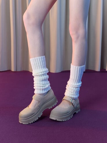 Darra Faux Suede Ridged-Sole Platform Mary Janes, Beige, hi-res