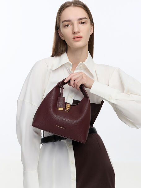 Mini Chance Turn-Lock Bucket Bag, Wineberry Red, hi-res