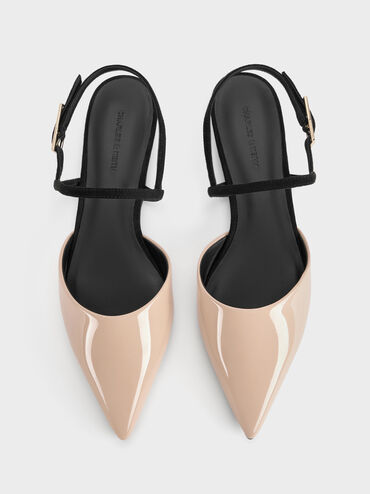 Luciana Patent Faux Suede Pointed Slingback Flats, Nude, hi-res