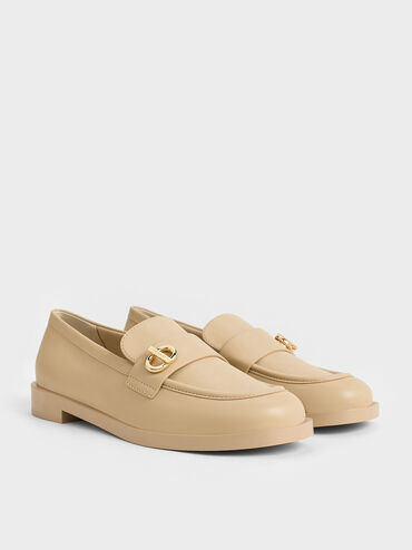 Metallic-Accent Loafers, Beige, hi-res
