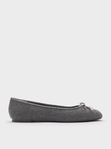 Barbara Felt Pearl-Embellished Bow Ballet Flats, Grey, hi-res