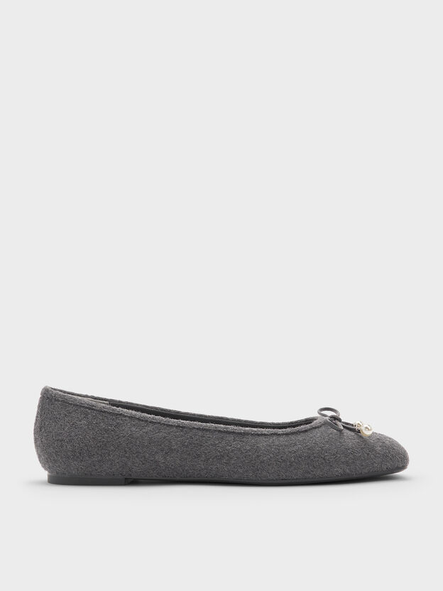Barbara Felt Pearl-Bow Ballet Flats, Grey, hi-res