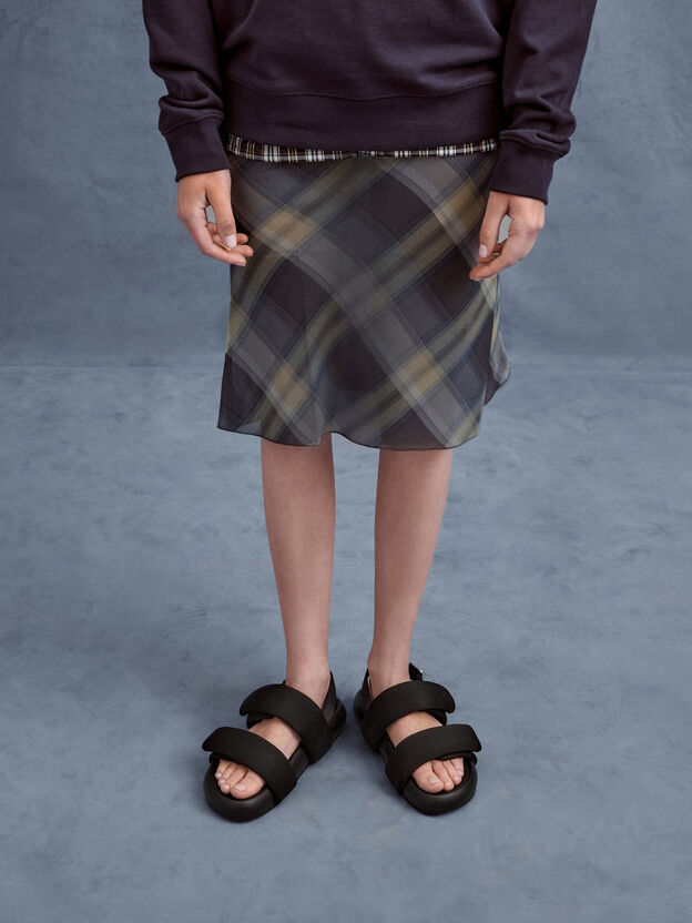 Double-Strap Slingback Sandals, Black Textured, hi-res