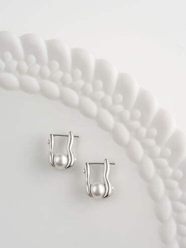 Corrine Pearl Sculptural Drop Earrings, Silver, hi-res