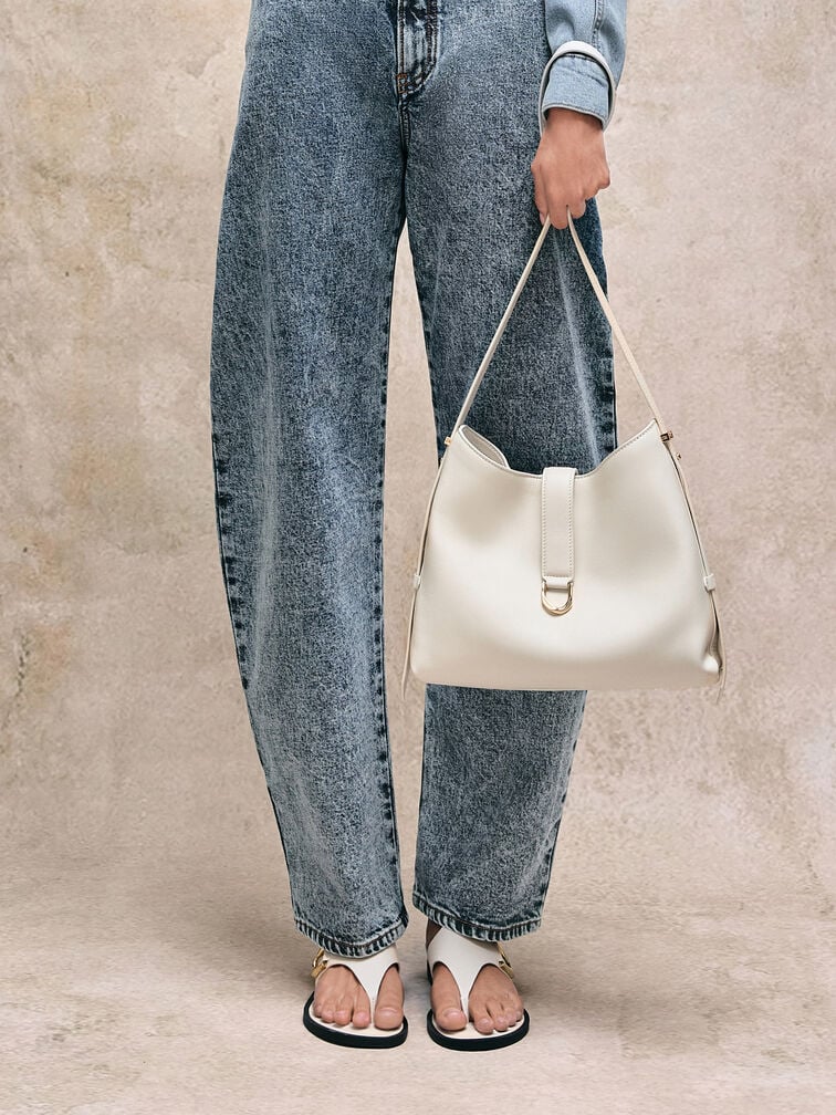 Gabine Leather Belted Hobo Bag, Eggshell Cream, hi-res