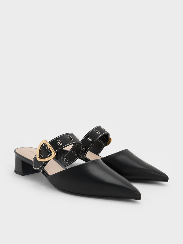 Sepphe Buckle-Strap Heeled Mules, Black, hi-res