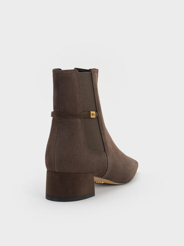 Georgina Suede Tapered Square-Toe Ankle Boots, Dark Brown Textured, hi-res