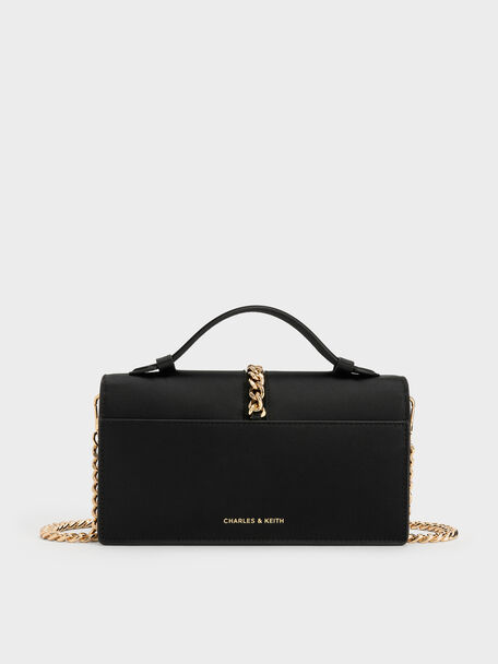 Taisia Chain Envelope Bag, Black, hi-res