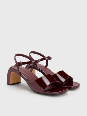 Patent Ankle-Strap Heeled Sandals, Burgundy, hi-res