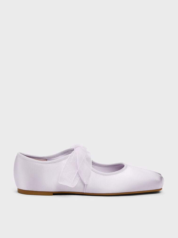 Camila Satin Mary Jane Flats, Lilac, hi-res