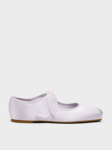 Camila Satin Mary Jane Flats, Lilac, hi-res