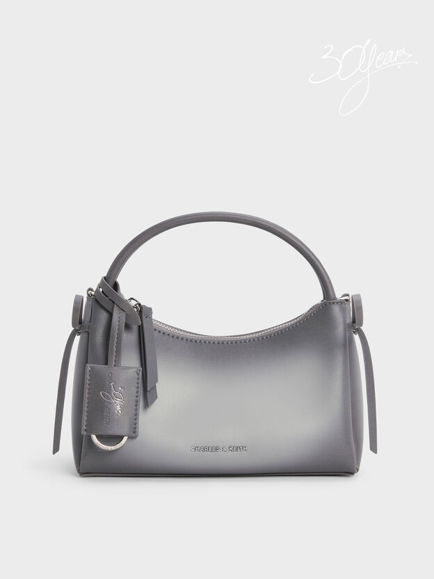 Hazel Burnished Bow Top Handle Bag, Grey, hi-res