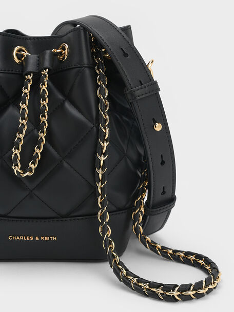 Julia Quilted Two-Way Bucket Bag, Black, hi-res