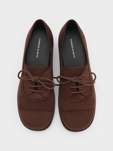 Faux Suede Brogue Derbys, Dark Brown Textured, hi-res