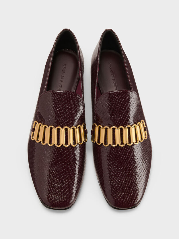 Snake-Print Metallic-Accent Loafers, Animal Print Burgundy, hi-res