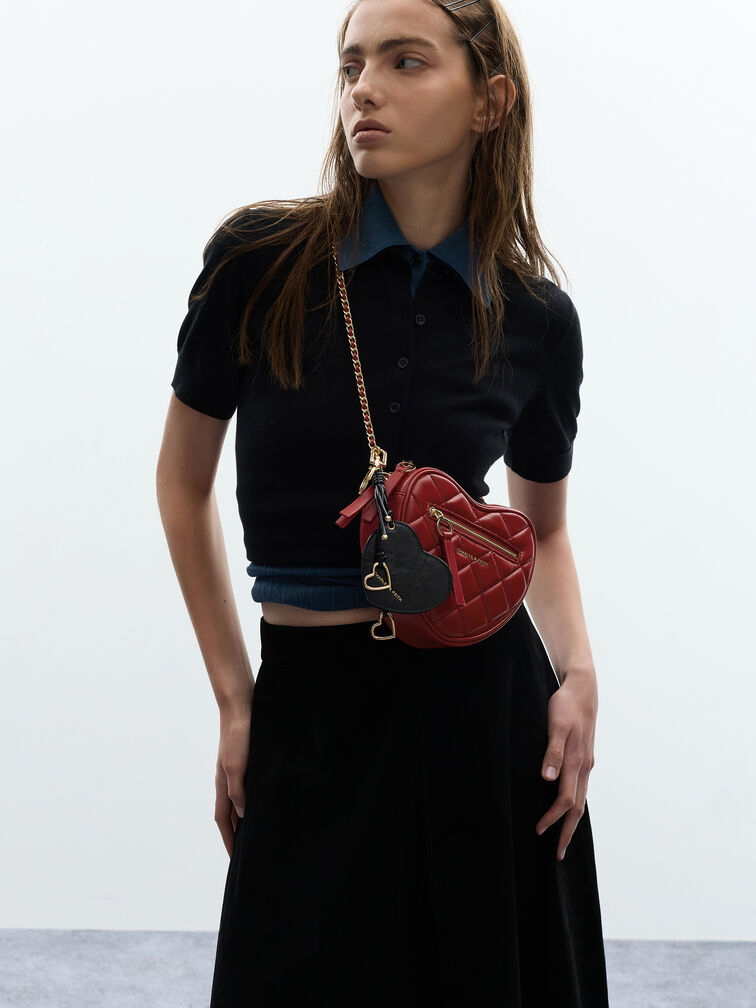 Ciara Heart & Key Charm, Black, hi-res