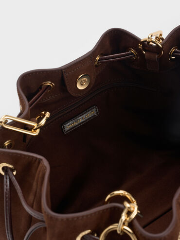 Moxie Drawstring Bucket Bag, Dark Brown, hi-res