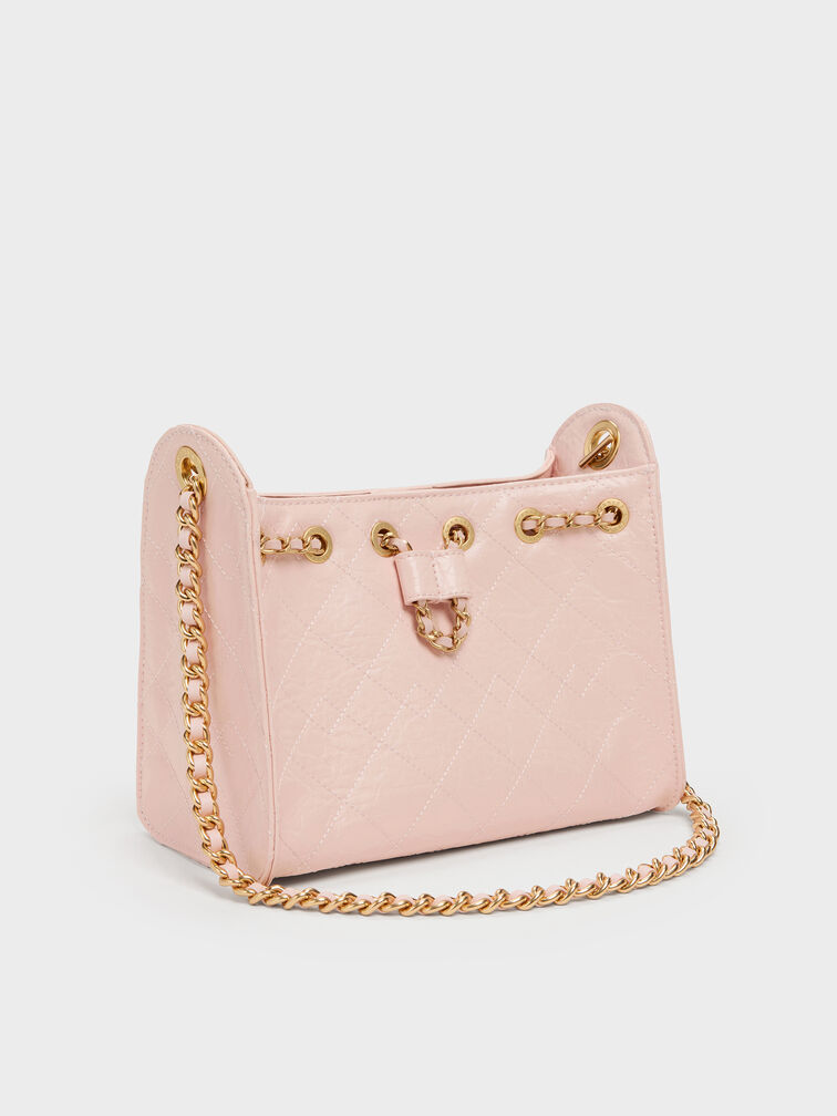 Duo Quilted Drawstring Bucket Bag, Soft Pink, hi-res