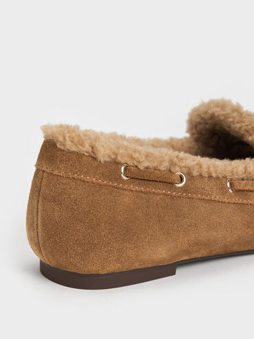Gavyn Suede Shearling-Lined Boat Shoes, Brown, hi-res