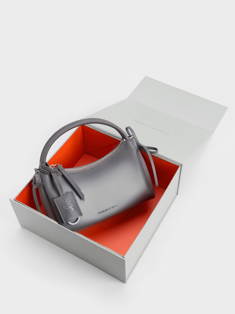 Hazel Burnished Bow Top Handle Bag, Grey, hi-res