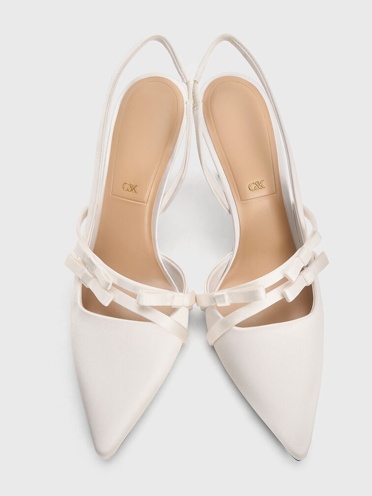 Jessy Recycled Polyester Bow Slingback Pumps, White, hi-res