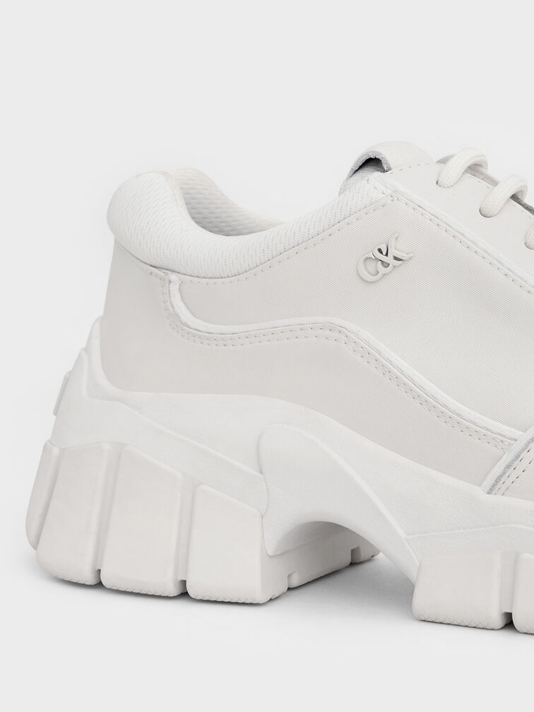 Yunna Leather & Recycled Fabric Chunky Sneakers, White, hi-res