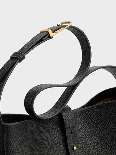 Beryl Recycled Leather Belted Hobo Bag, Black, hi-res