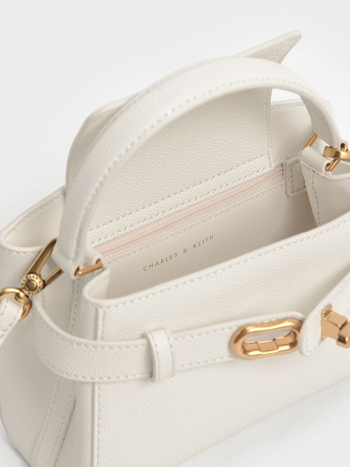 Cream Aubrielle Metallic-Buckle Top Handle Bag - CHARLES & KEITH UK