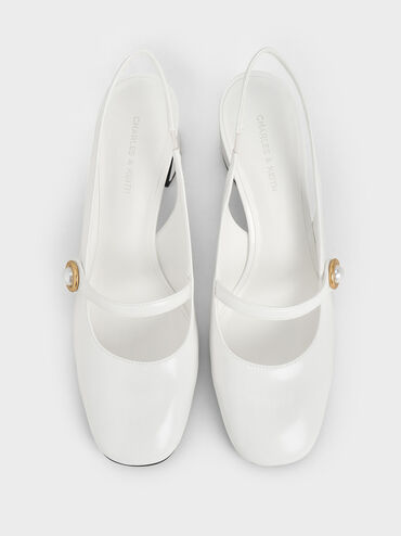 Pearl-Accent Mary Jane Slingback Pumps, White, hi-res