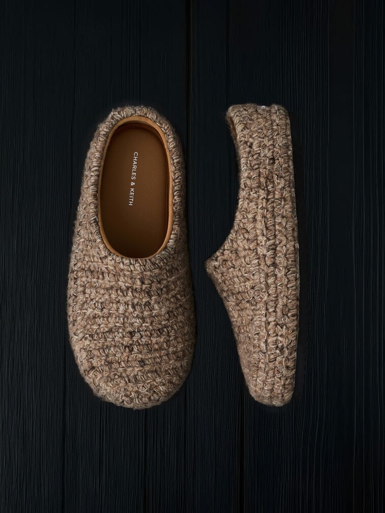 Crochet Flat Mules, Taupe, hi-res