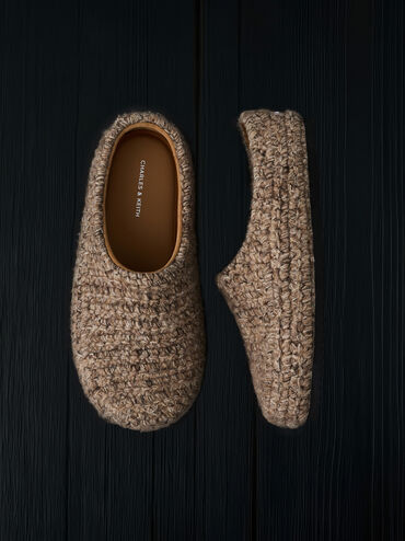 Crochet Flat Mules, Taupe, hi-res