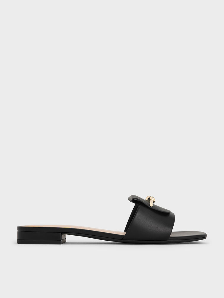 Knotted Accent Slide Sandals, Black, hi-res