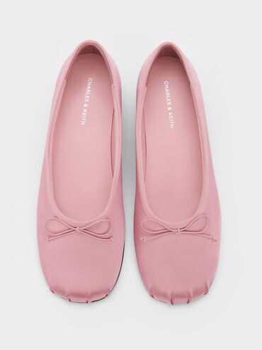 Satin Bow Ballet Flats, Pink, hi-res