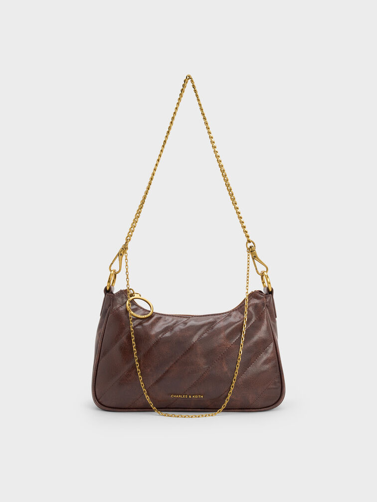 Philomena Crinkle-Effect Chain-Strap Crossbody Bag, Distressed Coffee, hi-res