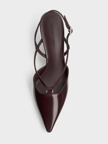 V-Strap Slingback Pumps, Burgundy, hi-res