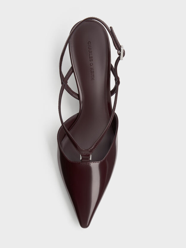V-Strap Slingback Pumps, Burgundy, hi-res