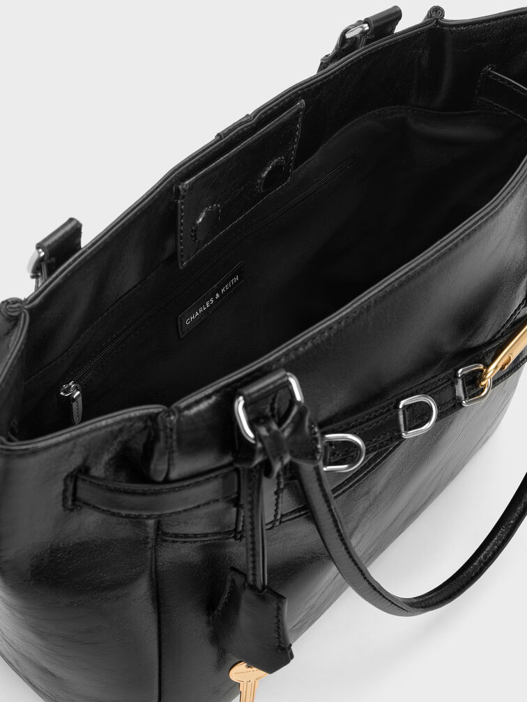 Delfina Belted Tote Bag, Noir, hi-res