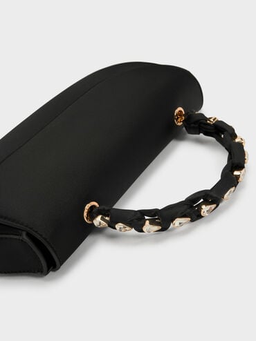 Eilian Satin Braided Top Handle Bag, Black, hi-res