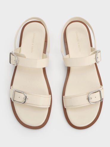 Double Buckle-Strap Slingback Sandals, Cream, hi-res