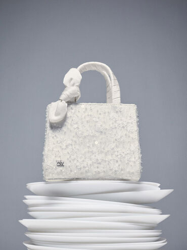 Albany Embroidered-Mesh Beaded Mini Bag, White, hi-res