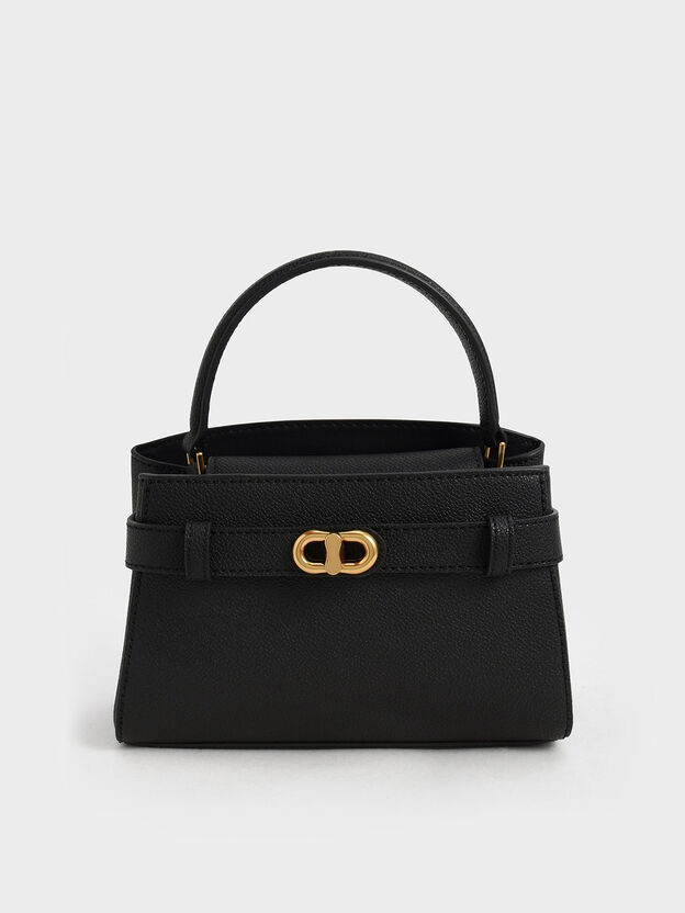 Aubrielle Belted Top Handle Bag, Black, hi-res