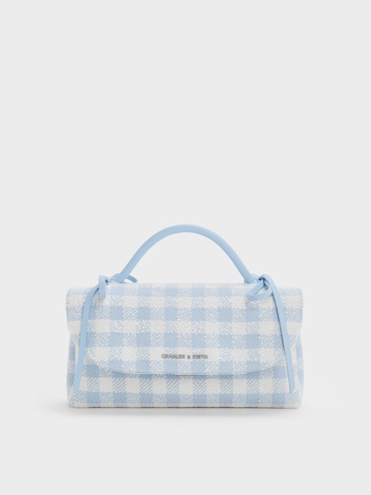 Hazel Gingham Bow Wallet On Chain, Gingham Blue, hi-res