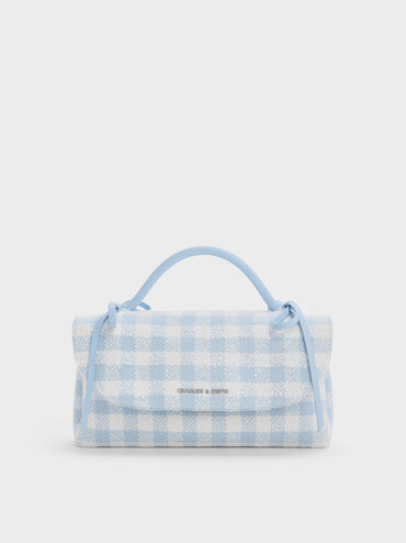 Hazel Gingham Bow Wallet On Chain, Gingham Blue, hi-res
