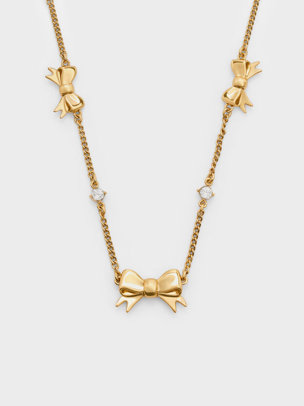 Paige Bow Crystal Necklace, Gold, hi-res