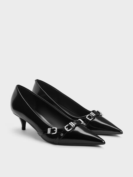 Aira Buckled-Strap Kitten Heels, Black Box, hi-res