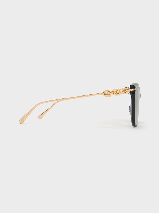 Kris Chain-Detail Sunglasses, Black, hi-res