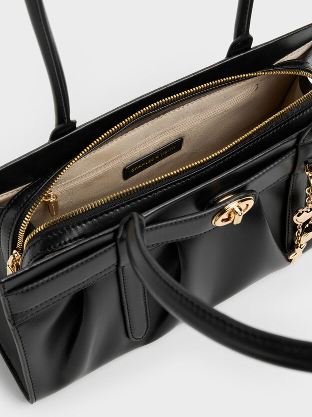 Isolde Belted Ruched Shoulder Bag, Black, hi-res