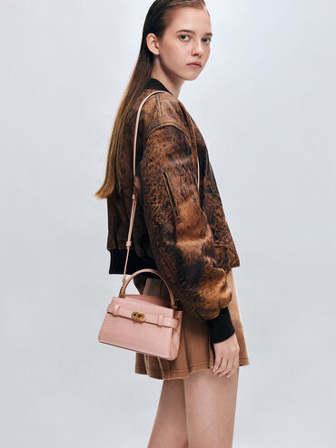 Aubrielle Croc-Effect Top Handle Bag, Light Pink, hi-res