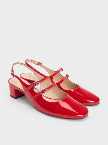 Clementine Double-Strap Slingback Mary Jane Pumps, Red, hi-res