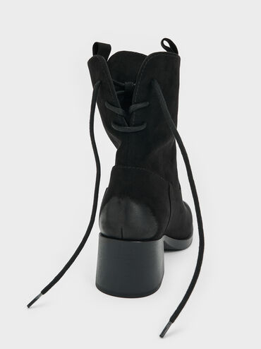 Rosamond Faux Suede Back-Lace Calf Boots, Black Textured, hi-res